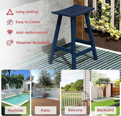 Costaelm All-Weather Bar Stools Set of 3, 24" Height Outdoor Bar Stools, Adirondack Poly Patio Bar Stool for Patio, Deck, Kitchen Counter and Garden, Navy Blue
