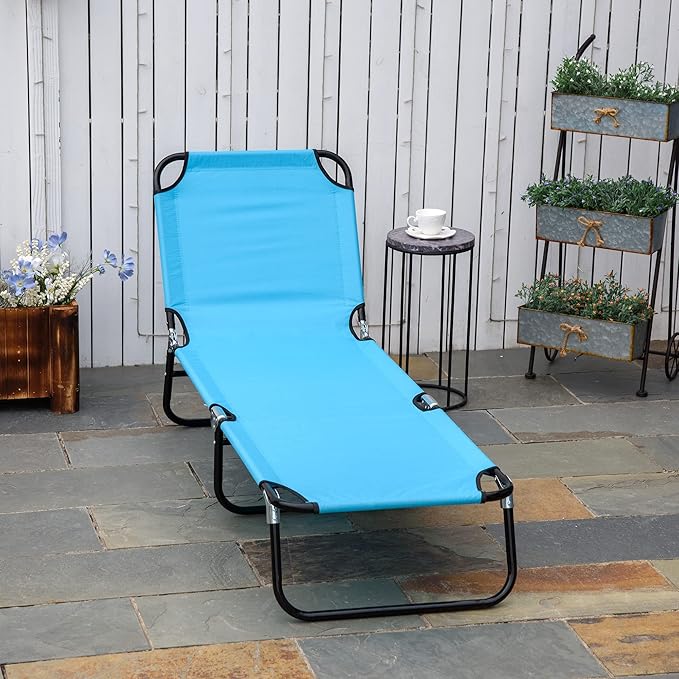 Outsunny Folding Chaise Lounge Pool Chairs, Outdoor Sun Tanning Chairs with 5-Level Reclining Back - Photo 2