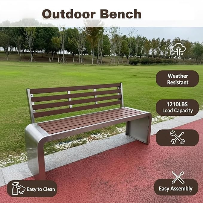 3 Seater Outdoor Metal Garden Bench with Back, Weight Capacity 1210 Lbs, Suitable for Patios, Gardens, Courtyards, Parks(100x80x40cm/39x31x16in)