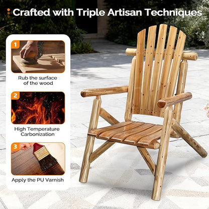 VINGLI Adirondack Chairs Set of 2, Solid Wood Adirondack Chair Fire Pit Chairs, Heavy Duty Backyard Seating Armchair Deck Garden Lawn (Light Carbonized, 2 PCS)