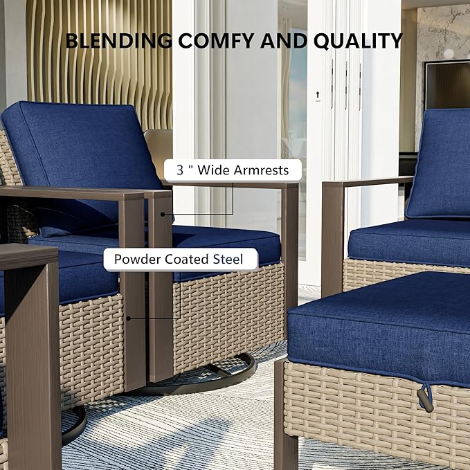 3 Piece Patio Chair Set, Outdoor Swivel Rocker Patio Chairs and Side Table, Metal Patio Furniture with Deep Seating - Photo 5