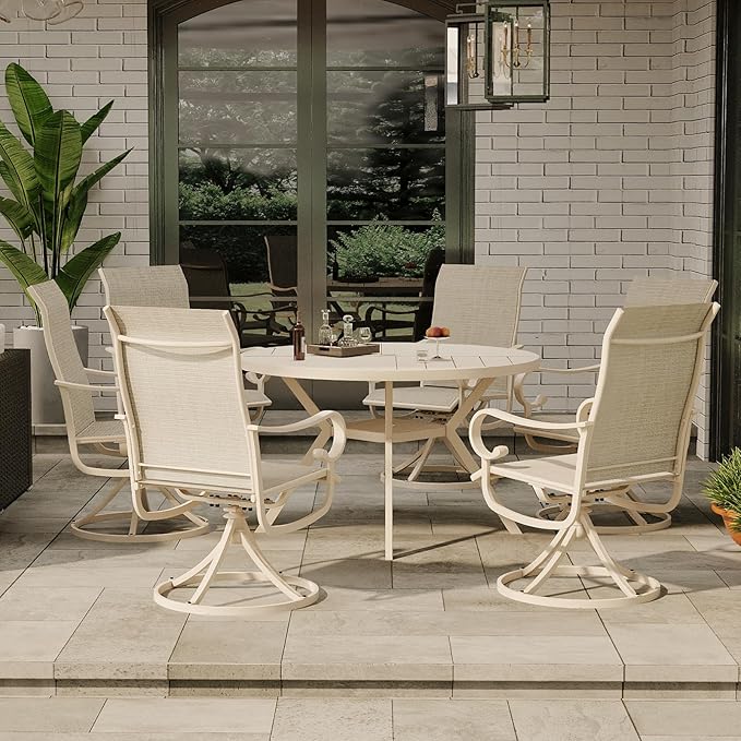 47" Outdoor Patio Table Dining Table, All Weather Metal Round Patio Table with Adjustable Umbrella Hole - Photo 7