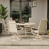 47" Outdoor Patio Table Dining Table, All Weather Metal Round Patio Table with Adjustable Umbrella Hole - Photo 7