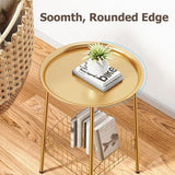 Small Outdoor Side Table, 2-Tier Round Metal Patio Table, Accent Table Waterproof - Photo 5