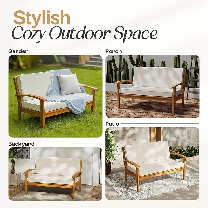IDZO Laurent 800lbs Capacity Acacia Outdoor Loveseat, FSC Certified 2 Seater Patio Sofa with 3.9in Thick Cushions - Photo 7