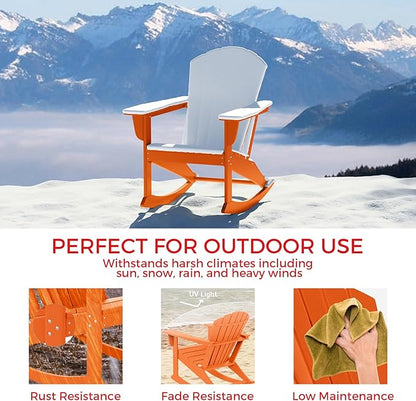 Costaelm Outdoor Adirondack Chair, All Weather Resistant Lawn Chairs Balcony Chair and Fire Pit Chairs, Deck Chairs Outdoor Porch Rocking Chair High Back HDPE Poly Lumber, Orange