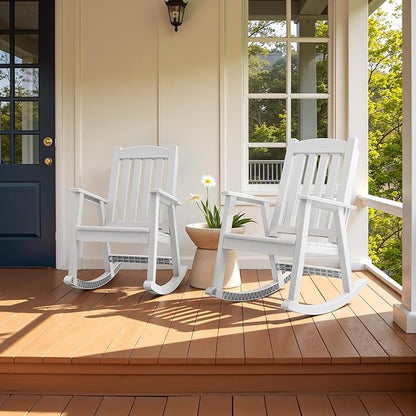 Flamaker Outdoor Rocking Chairs, PP Material Patio Rocking Chairs All Weather Resistant, Heavy Duty Rockers with High Back for Patio Backyard Porch (White)