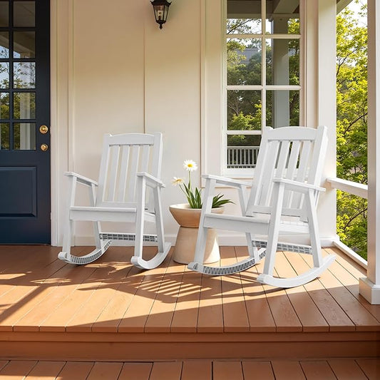 Flamaker Outdoor Rocking Chairs, PP Material Patio Rocking Chairs All Weather Resistant, Heavy Duty Rockers with High Back for Patio Backyard Porch (White)