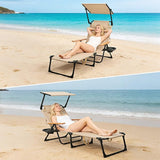 Outdoor Chaise Lounge Chair with 4-Position Adjustable Backrest, Patio Folding Sun Tanning Chair, Pillow & Cup Holder - Photo 3