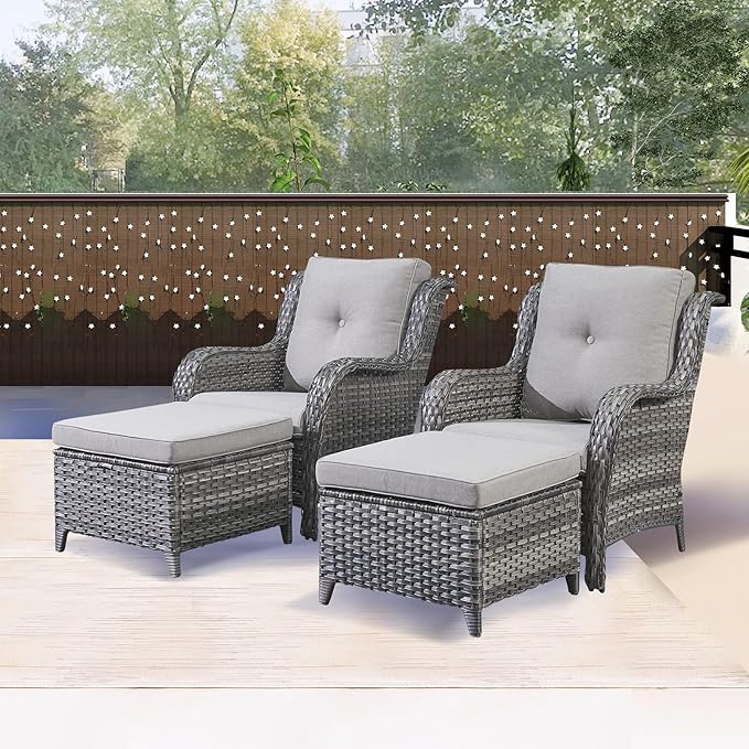 Rilyson Wicker Patio Furniture Set - 4 Piece Rattan Outdoor Sectional Conversation Sets with 2 Chairs and 2 Ottomans - Photo 7