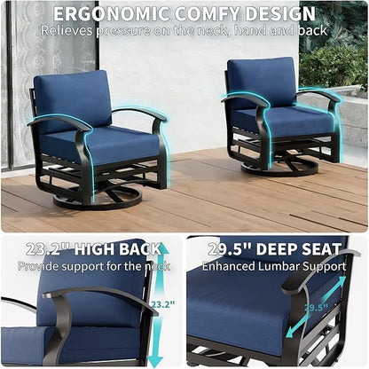 Gotland 4 Piece Patio Set, Metal Outdoor Swivel Chairs Set of 2 with 2 Ottoman 5.1’’ High-Resilience Seat Cushions Removable Cushions, Aluminum Patio Furniture Set for Lawn, Porch, Balcony, Navy