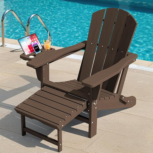 KINGYES Folding Adirondack Chair, Adjustable Backrest with Pull-Out Footrest & 4-in-1 Mobile Phone, Tablet, Cup Holder