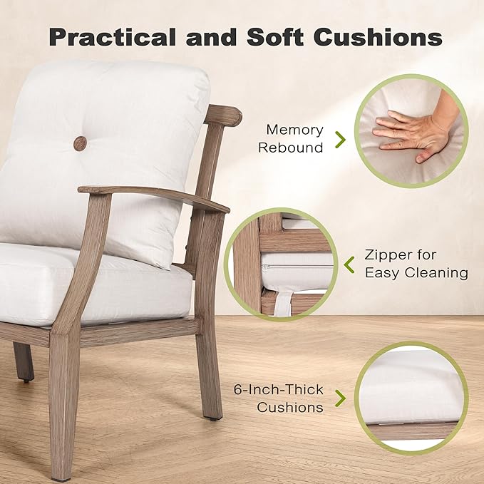 Outdoor Aluminum Conversation Sofa Set, 4-Piece Patio Sofa with Zippered Cushion and Coffee Table, for Porch Garden Backyard Balcony and Poolside, Beige