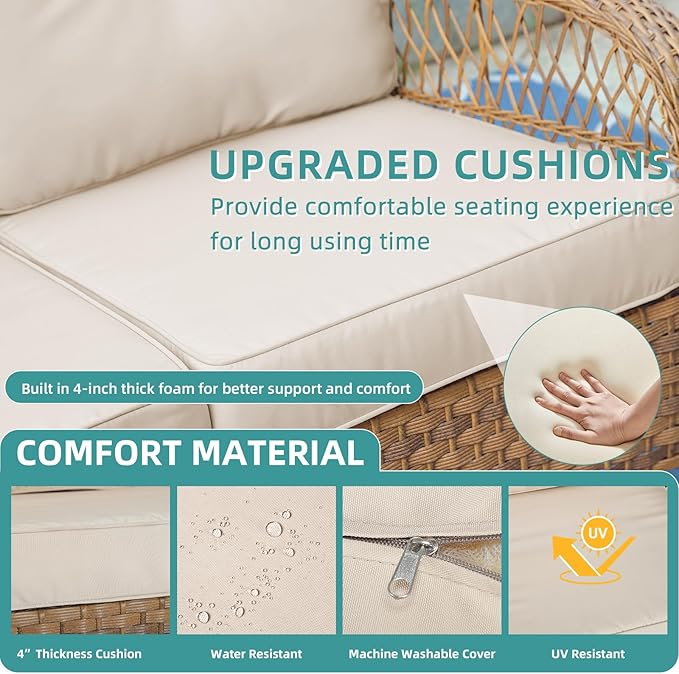MEETWARM Outdoor Double Rocking Chair with Coffee Table, Oversized Loveseat Rocker with Thick Cushion for 2-Person，All-Weather 600 lbs Heavy Duty Rocking Bench Large Loveseat Patio Sofa for Garden