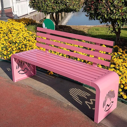 Outdoor Metal Garden Bench Galvanized Steel,Heavy-Duty Patio Benches Weatherproof with Backrest,Slatted Chair Laser engraving,1100lbs Load-Bearing,for Park Yard Deck(G,150*40*80cm/59*15.7*31.5in)