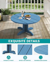 SERWALL 36'' Round Outdoor Coffee Table - HDPE Weatherproof Patio Table for Balcony, Garden, Backyard (Blue) - Photo 3