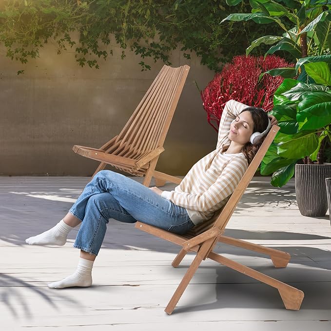 Outvita Acacia Wood Folding Chairs Wooden Folding Chair Outdoor Lounge Chairs Clearance for Home Patio Porch Lawn - Photo 4