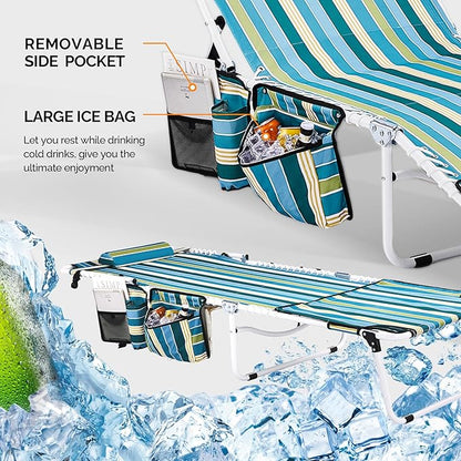 VINGLI Oversized Tanning Chair with Face Hole & Carrying Bag, Beach Lounge Chair Outdoor for Adults, Folding Lounge Chair for Sun Tanning, laying Out Chairs for Tanning Lounger Outside, 475lbs, Stripe