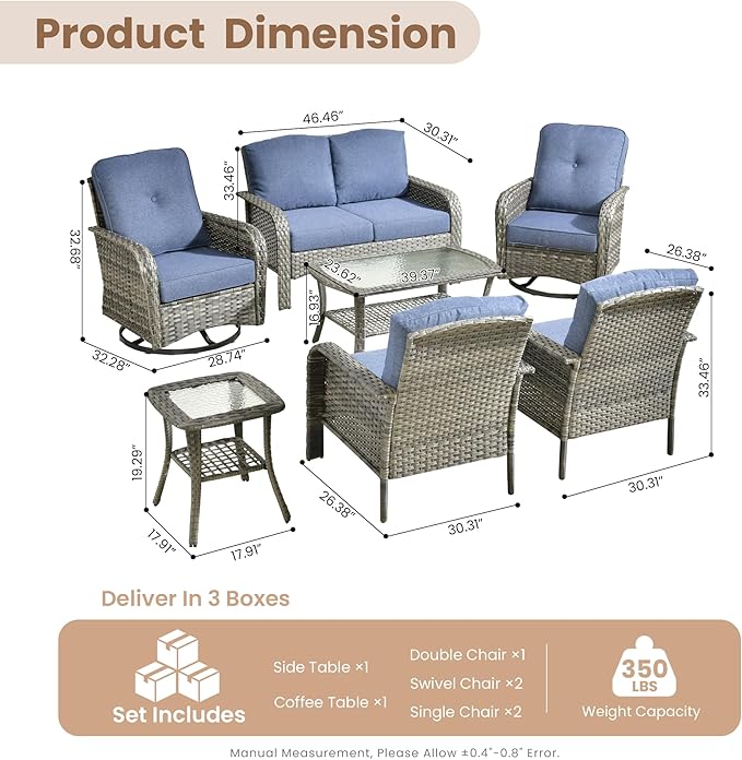 HOOOWOOO Patio Furniture Set, 7 Pieces Outdoor Conversation Set - Photo 7