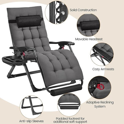 Yaheetech 29" Zero Gravity Chair Folding Reclining Lounge Recliner with Removable Pad & Headrest & Side Cup Holder Tray for Indoor and Outdoor Dark Gray/1