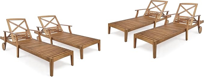 Christopher Knight Home Perla Outdoor Acacia Wood Adjustable Chaise Lounge (Set of 4) - Photo 1