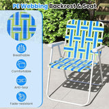 GYMAX Lawn Chair Folding, Webbed Beach Lounge Chairs Set with Highback - Photo 5