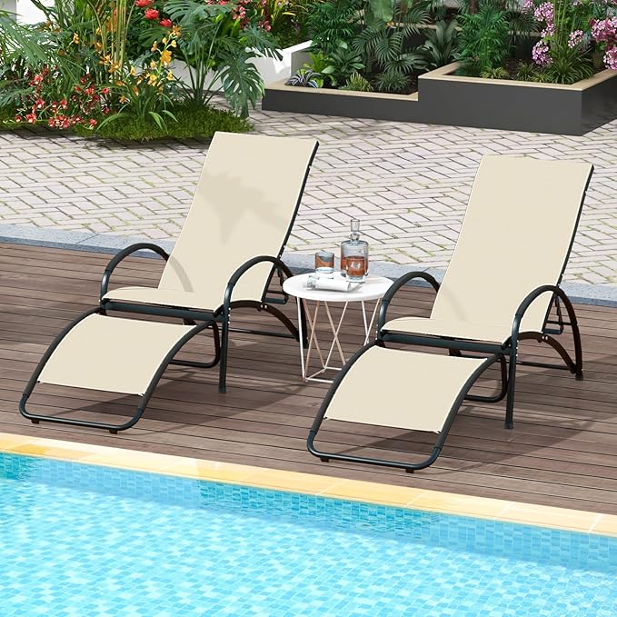 Tangkula Outdoor Rocking Chair Set of 2, 2-in-1 Convertible Lounge Chair with 4-Level Adjustable Backrest, Heavy-Duty Aluminum Frame, Patio Sun Lounger Rocker for Porch, Poolside, Backyard, Garden
