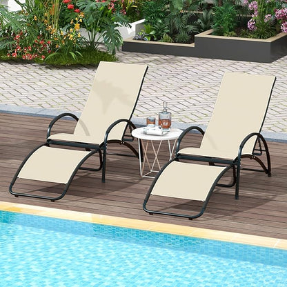 Tangkula Outdoor Rocking Chair Set of 2, 2-in-1 Convertible Lounge Chair with 4-Level Adjustable Backrest, Heavy-Duty Aluminum Frame, Patio Sun Lounger Rocker for Porch, Poolside, Backyard, Garden