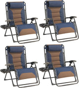Zero Gravity Chair Set of 4 Oversized Padded Recliner with Adjustable Headrest & Cup Holder - 600D Oxford Folding - Photo 1