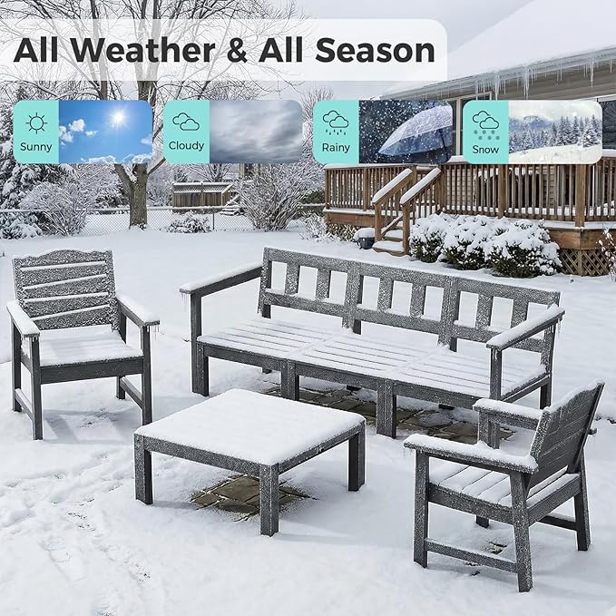 Patio Chairs, 6 Pieces Weatherproof HIPS Outdoor Furniture, Patio Chairs Seating Sets, Black