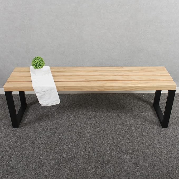 MBQQ Outdoor Soild Wood Bench,55 inch Patio Picnic Bench,Oil Finished Backless Wooden Garden Park Bench for Patio Porch, Modern Slim Indoor Dining Furniture,Sandblast Finish/Rustic Metal,Log Color