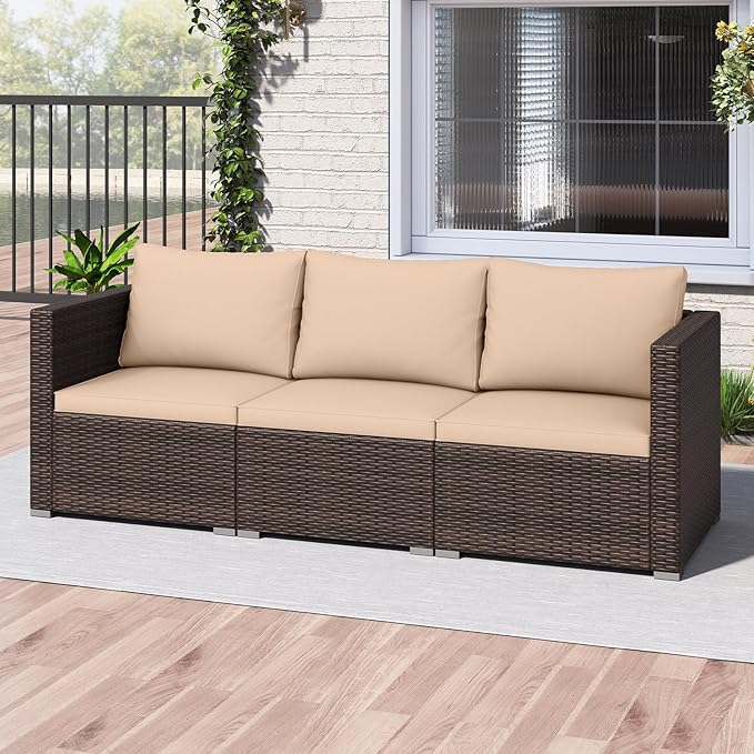 Tangkula 3 Seat Outdoor Wicker Sofa Set, Modular PE Rattan Patio Cushioned Sectional Couch Set - Photo 2