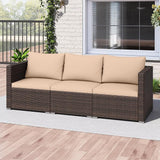 Tangkula 3 Seat Outdoor Wicker Sofa Set, Modular PE Rattan Patio Cushioned Sectional Couch Set - Photo 2