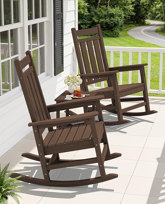 KINGYES Oversized Outdoor Rocking Chair, All-Weather Patio Rocking Chairs for Porch, HDPE Outdoor Patio Rockers with High Back & Wide Seat for Garden, Lawn, Coffee
