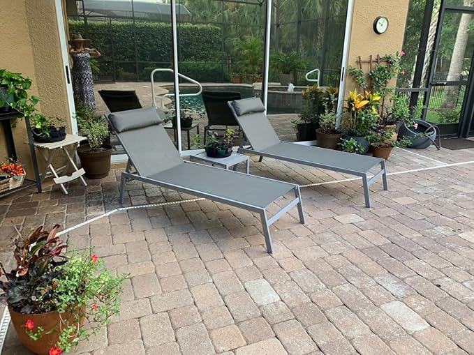 Domi 3 Pieces Adjustable Chaise Lounge Set Outdoor Patio Lounge Chair All Weather Five-Position Recliner Chair Set - Photo 2