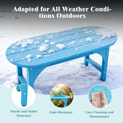 Outdoor Bench Garden Bench, HIPS 2-Person All-Weather Patio Dining Bench Outside Weatherproof Furniture for Garden, Porch & Park (Blue)