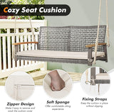 RELAX4LIFE 2-Seater Outdoor Porch Swing - Patio PE Rattan Hanging Swing Bench with Seat Cushion and Strong Hanging Ropes - Photo 3