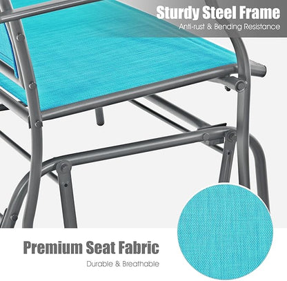 Giantex Outdoor Glider Bench, Patio Glider Bench for Outside, Steel Frame, 400 Lbs Capacity, Ergonomic Swing Rocking Chair Loveseat, 2-Person Porch Swing Rocker for Backyard, Lawn, Balcony, Turquoise