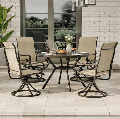 Patio Swivel Chairs Set of 4, Outdoor Dining Chairs with High Back, All-Weather Swivel Rocker Chair with Sturdy Metal Frame for Outdoor Poolside Lawn Garden, Brown