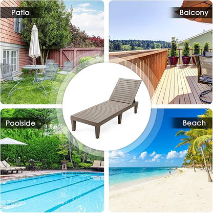 Giantex Lounge Chair, Outdoor Sun Tanning Chair with 5-Position Adjustable Backrest, Lightweight Design, Weather-Proof and Rust-Resistant, Pool Lounger for Patio, Beach, Balcony, Poolside (1, Khaki)
