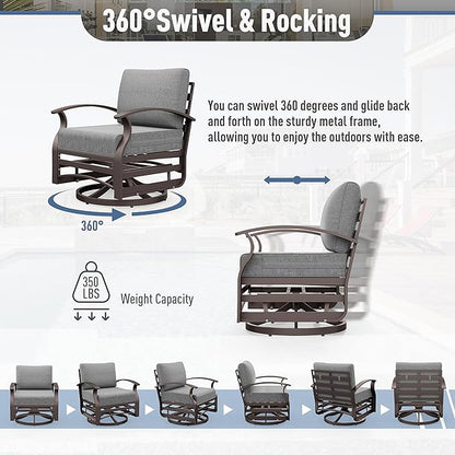 Kurapika 3 Pieces Patio Furniture Set, Outdoor Aluminum Rocking Chair, Patio Bistro Set Swivel Gliders Rocker with Thickened Cushions and Side Table for Porch Garden Deck(Grey)