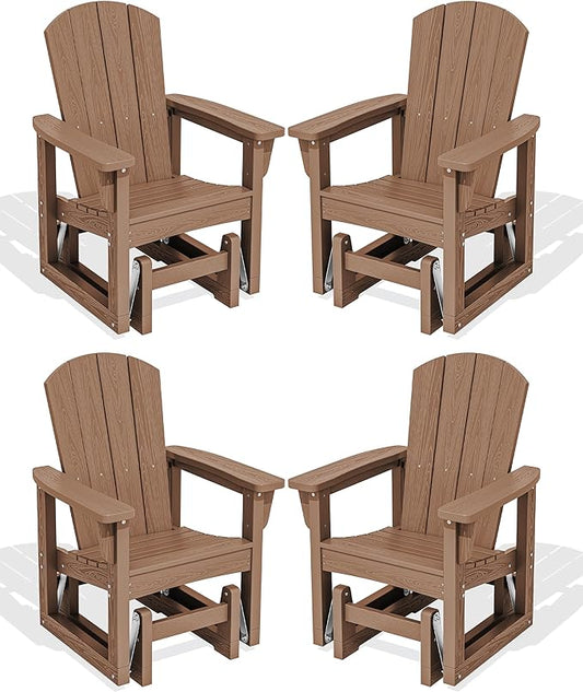 SERWALL Outdoor Glider Chair Set of 4, HDPE Wood-Like Patio Glider Rocker All-Weather Porch Glider for Outside, Brown