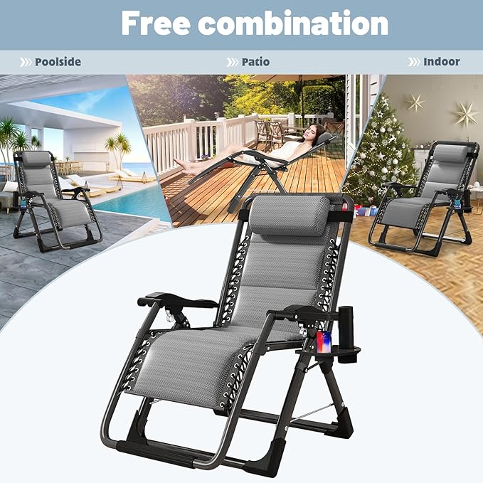 Slsy Zero Gravity Chair, Reclining Lounge Chair with Removable Tray for Indoor and Outdoor - Photo 4