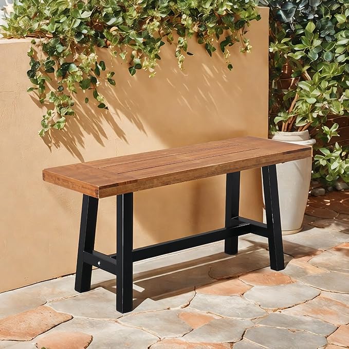 VINGLI Outdoor Bench with Metal Legs Rustic - Photo 2