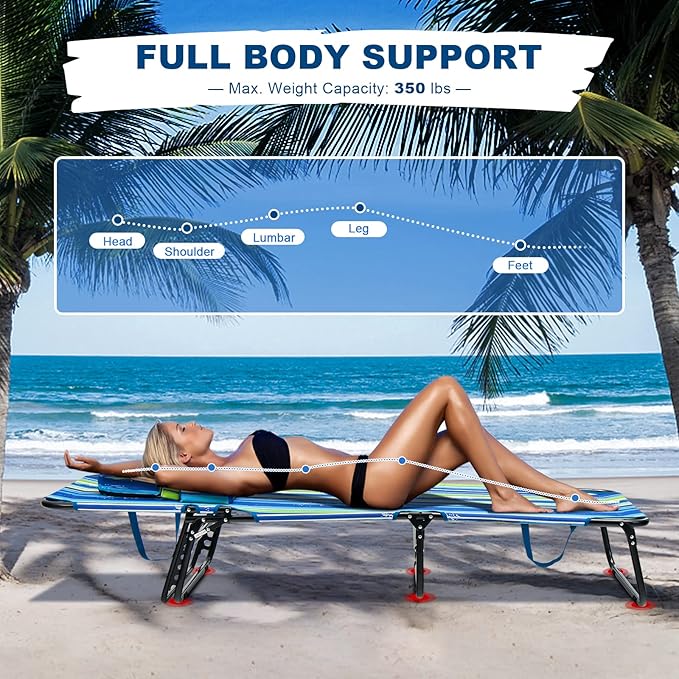 Goplus Tanning Chair, Folding Beach Lounge Chair with Face Hole, Removable Pillow, Carry Strap, Position Adjustable - Photo 7