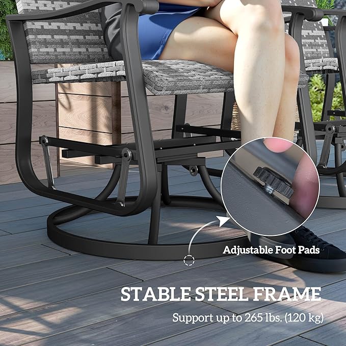 Outsunny Patio Glider Chair Set of 2, Wicker Rattan Outdoor Swivel Chair with Steel Frame, High Back, Armrests - Photo 6