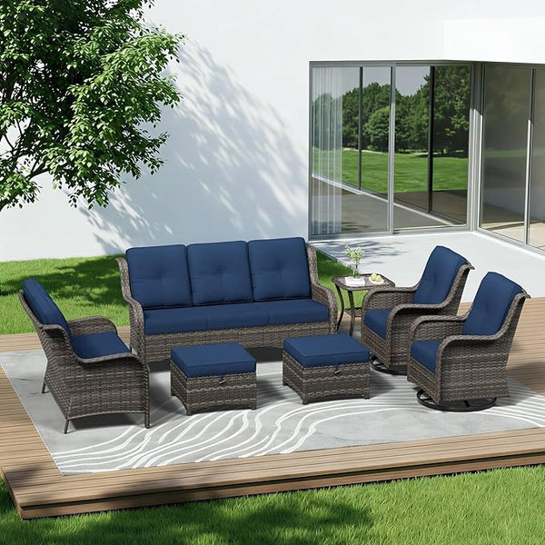 7 Piece Outdoor Wicker Patio Furniture Set, Outdoor Swivel Rocker Patio Chairs Set with Thickened Olefin Cushions - Photo 1