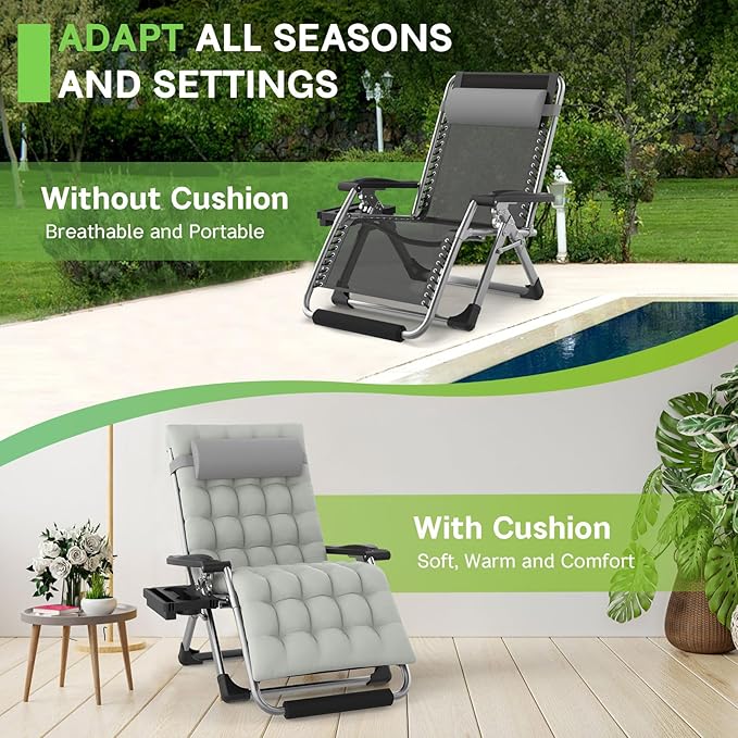 ZENPETIO Oversized Zero Gravity Chair, 33In XXL Zero Gravity Recliner Lounge Chair - Photo 5