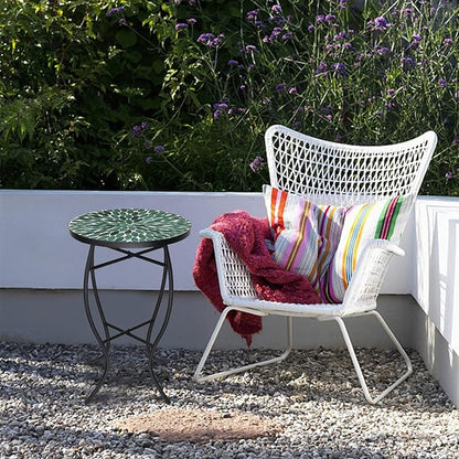 VCUTEKA Mosaic Outdoor Side Table - Small Patio Table Coffee Outside Accent Tables Round End Plant Tables for Bistro Balcony Porch Outdoor Benches 14'' Green