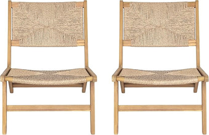 Christopher Knight Home Oner Lounge Chair Outdoor Set of 2, Sturdy Acacia Wood Armless Chair, Weather Resistant Outdoor Furniture, Garden/Poolside Extra Seat with Natural PE Wicker, Light Teak